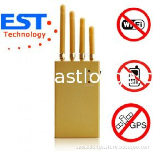 Est-808kf Gps Cellphone Jammer Blocker 1500 - 1600mhz Frequency , 4 Antenna